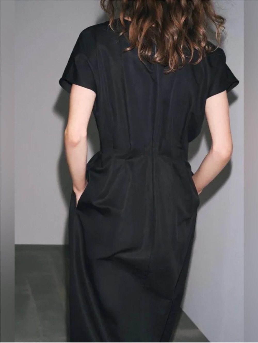 ZARA ZW COLLECTION LINEN PLEATED MIDI DRESS POCKETS MEDIUM - Picture 2 of 10